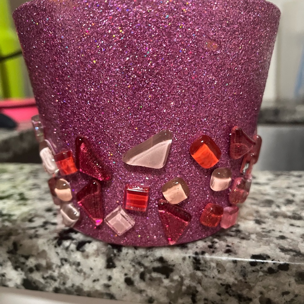 Glittery Pink Handcrafted Pot with Gem Accents
